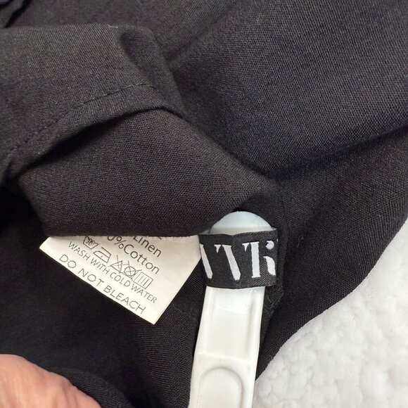 Womens Linen Blend Pleated Blouse Long Sleeves Lagenlook Minimalist Black XXL - Picture 7 of 12